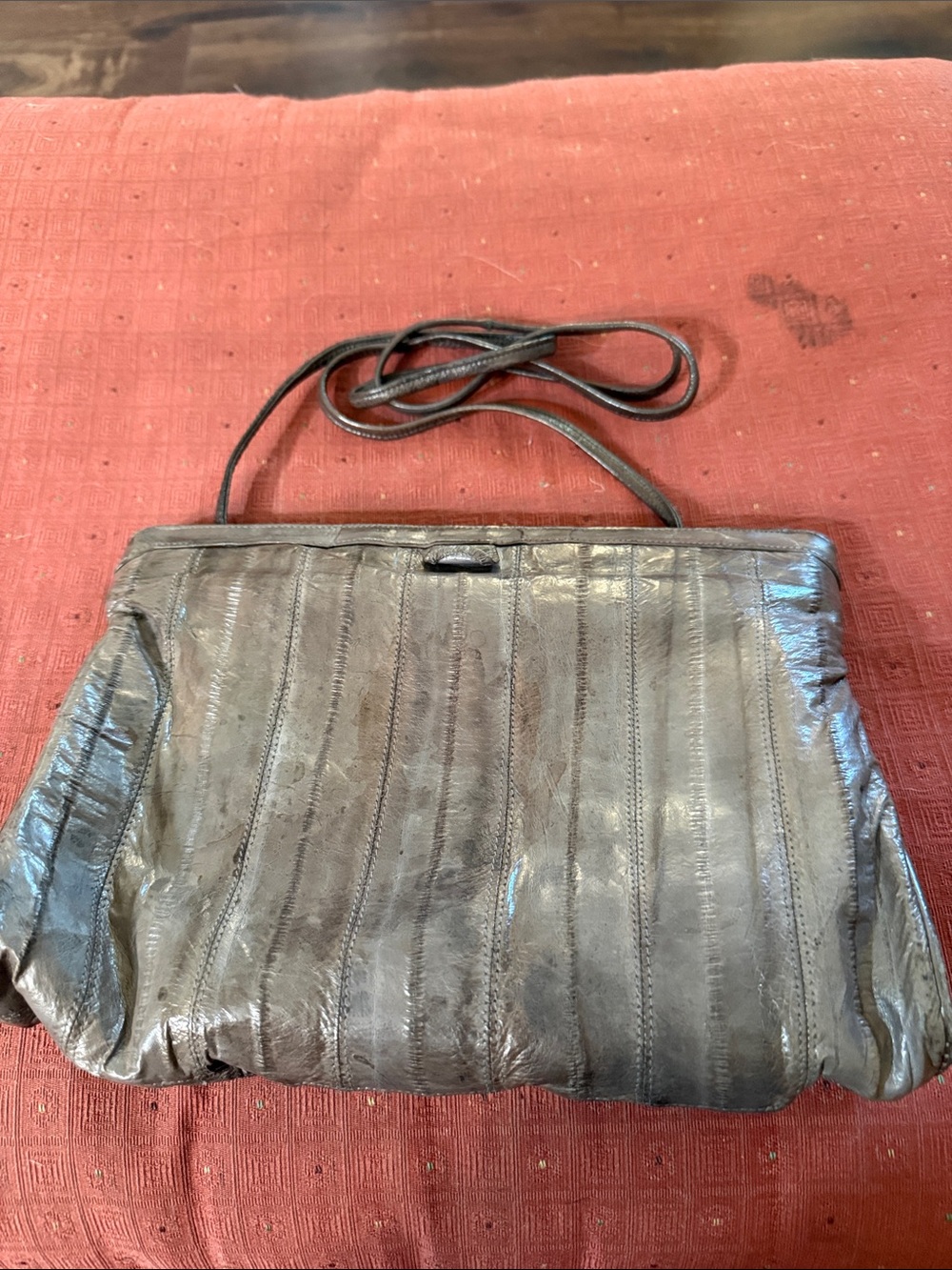 Classic Eel Skin Shoulder Bag in Dark Gray